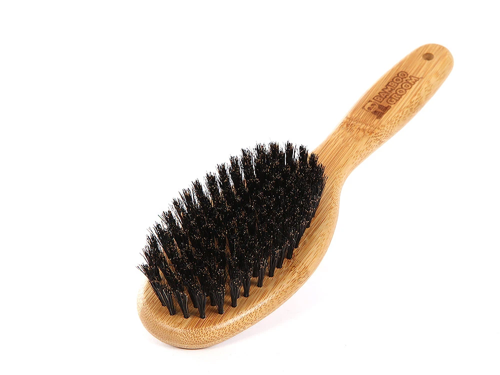 Bamboo Groom Ovale Hundebürste Mit Wildschwein-Borsten 1 Bamboo Groom Ovale Hundebürste Mit Wildschwein-Borsten